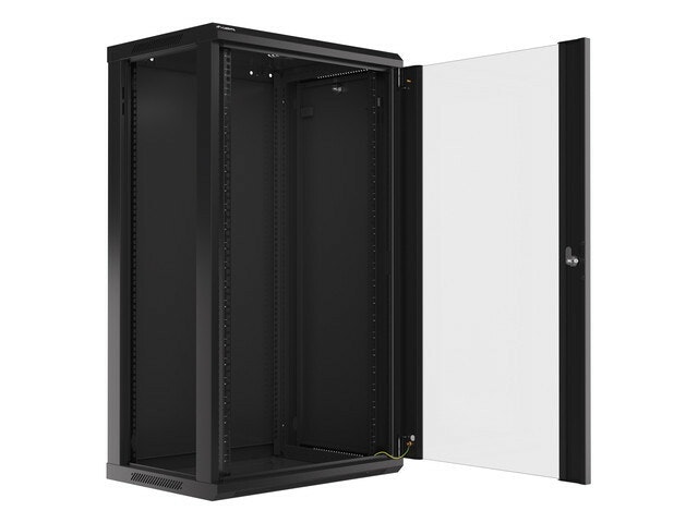 RACKSKÅP 19" VÄGGMONTERAT 22U/600X450 (FLAT PACK) MED GLASDÖRR SVART LANBERG V2