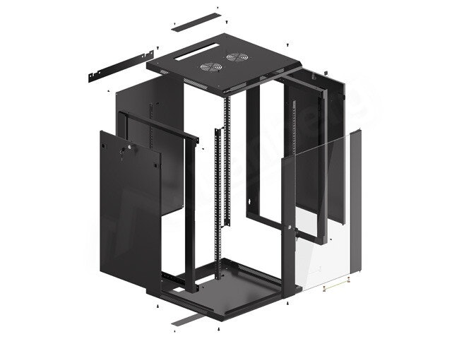 RACKSKÅP 19" VÄGGMONTERAT 18U/600X600 (FLAT PACK) MED GLASDÖRR SVART LANBERG V2