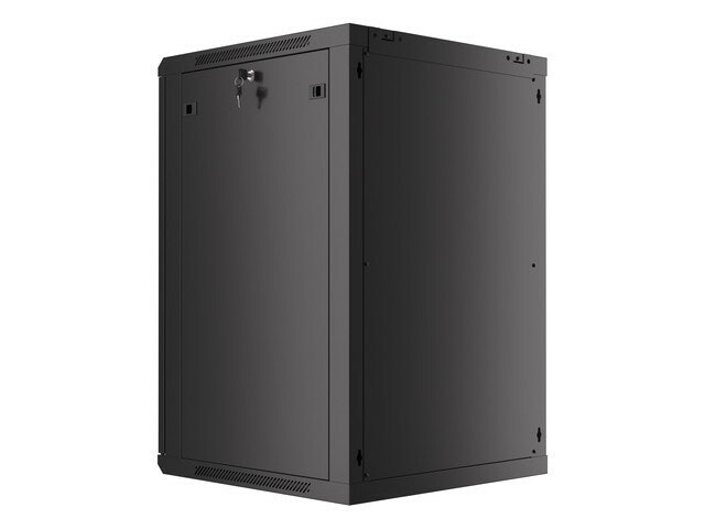 RACKSKÅP 19" VÄGGMONTERAT 18U/600X600 (FLAT PACK) MED GLASDÖRR SVART LANBERG V2