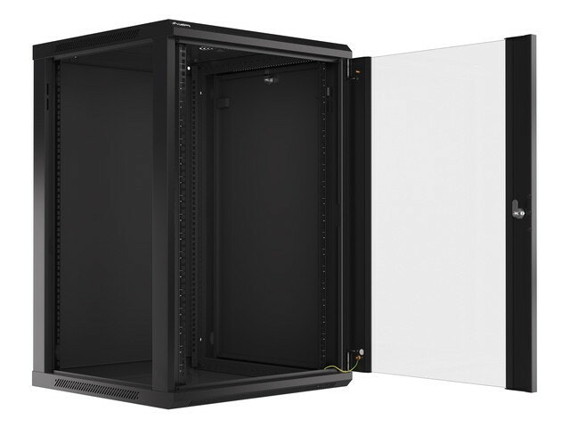 RACKSKÅP 19" VÄGGMONTERAT 18U/600X600 (FLAT PACK) MED GLASDÖRR SVART LANBERG V2