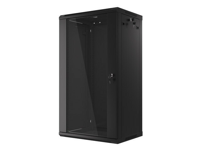 RACKSKÅP 19" VÄGGMONTERAT 22U/600X450 (FLAT PACK) MED GLASDÖRR SVART LANBERG V2