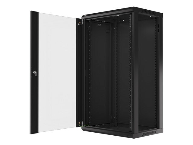 RACKSKÅP 19" VÄGGMONTERAT 22U/600X450 (FLAT PACK) MED GLASDÖRR SVART LANBERG V2