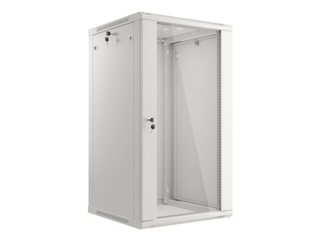 RACKSKÅP 19" VÄGGMONTERAT 22U/600X600 (FLAT PACK) MED GLASDÖRR GRÅ LANBERG V2