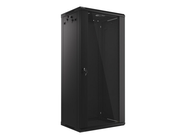 RACKSKÅP 19" VÄGGMONTERAT 27U/600X450 (FLAT PACK) MED GLASDÖRR SVART LANBERG V2