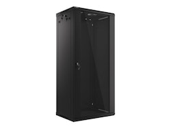 RACKSKÅP 19" VÄGGMONTERAT 27U/600X450 (FLAT PACK) MED GLASDÖRR SVART LANBERG V2