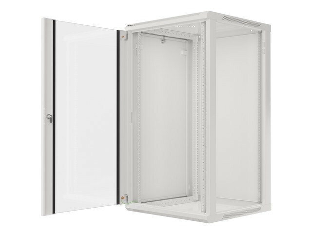 RACKSKÅP 19" VÄGGMONTERAT 22U/600X600 (FLAT PACK) MED GLASDÖRR GRÅ LANBERG V2
