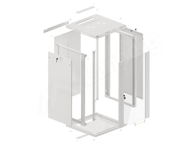 RACKSKÅP 19" VÄGGMONTERAT 22U/600X600 (FLAT PACK) MED GLASDÖRR GRÅ LANBERG V2