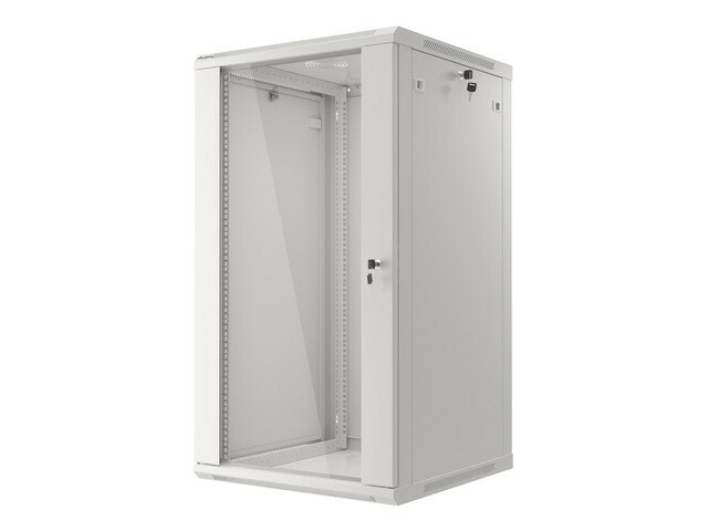 RACKSKÅP 19" VÄGGMONTERAT 22U/600X600 (FLAT PACK) MED GLASDÖRR GRÅ LANBERG V2