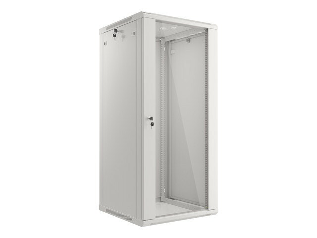 RACKSKÅP 19" VÄGGMONTERAT 27U/600X600 (FLAT PACK) MED GLASDÖRR GRÅ LANBERG V2