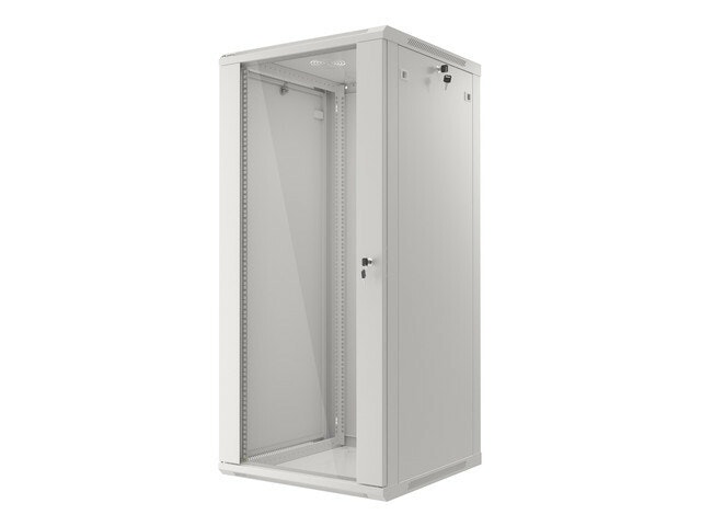 RACKSKÅP 19" VÄGGMONTERAT 27U/600X600 (FLAT PACK) MED GLASDÖRR GRÅ LANBERG V2