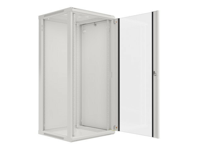 RACKSKÅP 19" VÄGGMONTERAT 27U/600X600 (FLAT PACK) MED GLASDÖRR GRÅ LANBERG V2