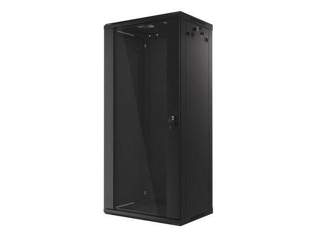 RACKSKÅP 19" VÄGGMONTERAT 27U/600X450 (FLAT PACK) MED GLASDÖRR SVART LANBERG V2