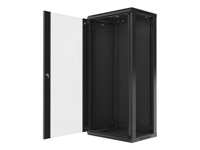RACKSKÅP 19" VÄGGMONTERAT 27U/600X450 (FLAT PACK) MED GLASDÖRR SVART LANBERG V2