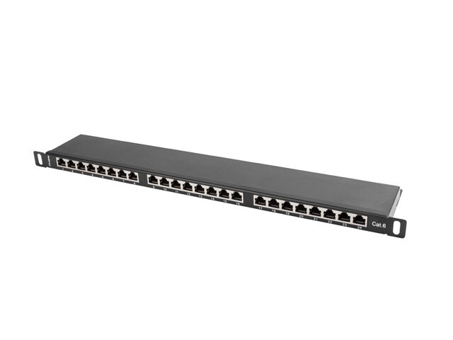 PATCHPANEL 24 PORT 0,5U 19" CAT.6 FTP SKÄRMAD SVART LANBERG