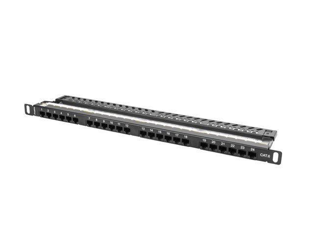 PATCHPANEL 24 PORT 0,5U 19" CAT.6 UTP SVART LANBERG