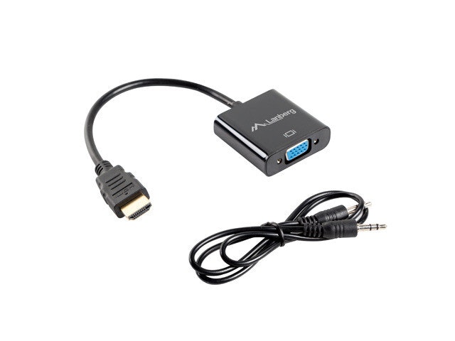 HDMI(M)->VGA(F)+MINIJACK 3,5MM(F) ADAPTERKABEL 20CM LANBERG