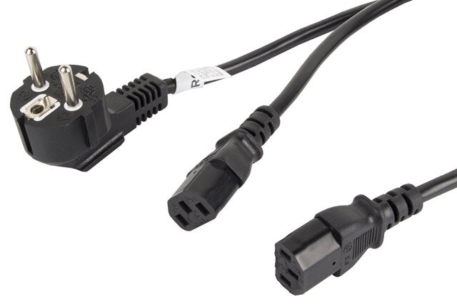 CEE 7/7->2X IEC 320 C13 NÄTSLADD 2M VDE SVART LANBERG