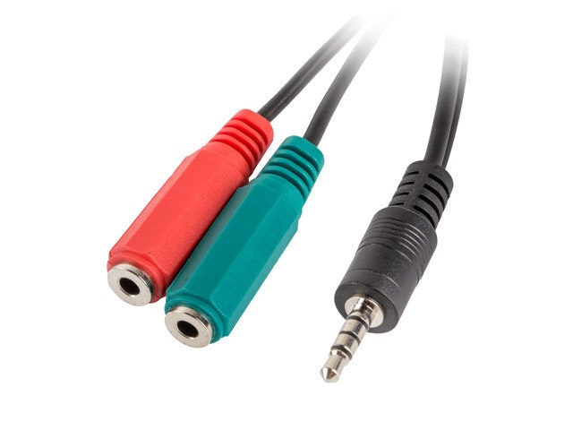 MINIJACK 3,5MM(M) 4PIN->2X MINIJACK 3,5MM(F) 3PIN ADAPTERKABEL 20CM SVART LANBERG