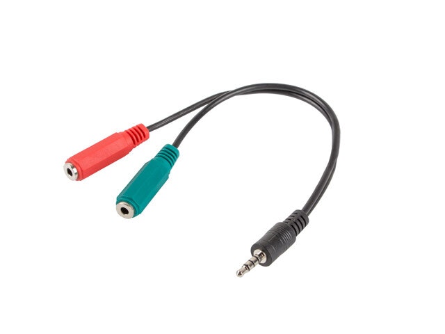MINIJACK 3,5MM(M) 4PIN->2X MINIJACK 3,5MM(F) 3PIN ADAPTERKABEL 20CM SVART LANBERG
