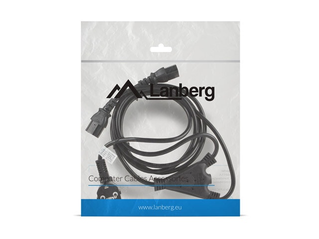 CEE 7/7->2X IEC 320 C13 NÄTSLADD 2M VDE SVART LANBERG