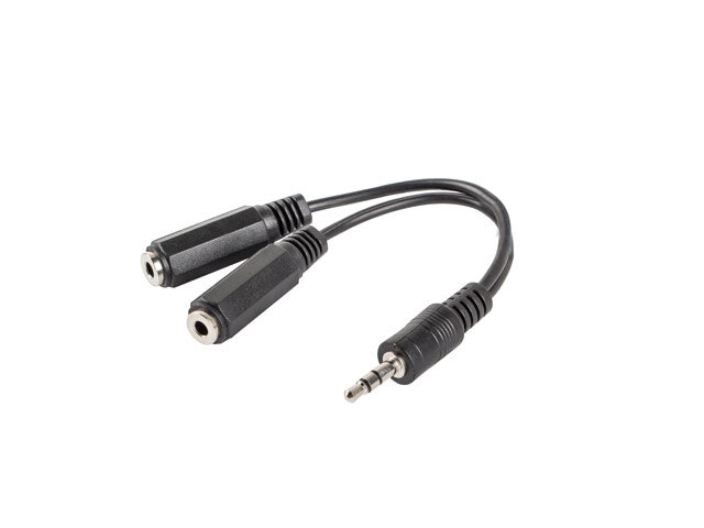 MINIJACK 3,5MM(M) 3PIN->2X MINIJACK 3,5MM(F) 3PIN ADAPTERKABEL 10CM SVART LANBERG