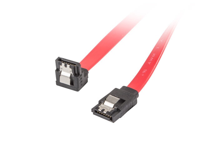 SATA DATA III (6GB/S) F/F KABEL 50CM VINKLAD NEDÅT/RÄTT METALLKLÄMMOR RÖD LANBERG