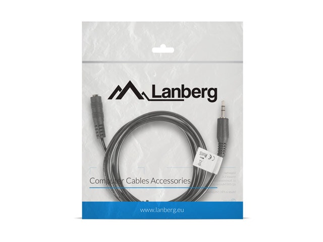 MINIJACK 3,5MM M/F 3 STIFT KABEL 1,5M SVART LANBERG