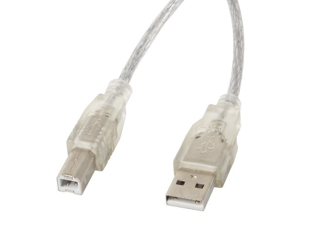 USB-A(M)->USB-B(M) 2.0 KABEL 5M TRANSPARENT FERRIT LANBERG