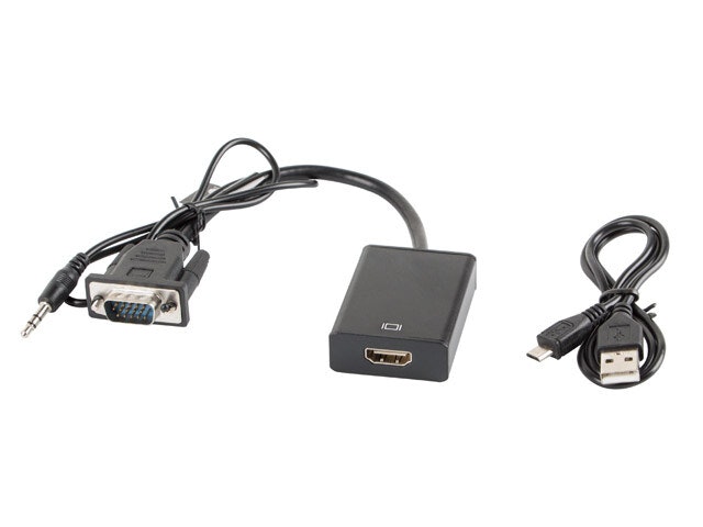 VGA(M)+MINIJACK 3,5MM(M)->HDMI(F) ADAPTERKABEL 20CM SVART LANBERG