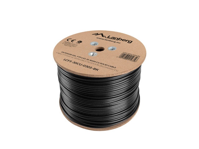 LAN-KABEL CAT.5E FTP 305M SOLID UTOMHUS GEL-FYLLD CU SVART FLUKE PASSERADE LANBERG