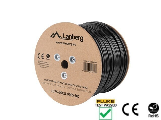 LAN-KABEL CAT.5E FTP 305M SOLID UTOMHUS GEL-FYLLD CU SVART FLUKE PASSERADE LANBERG