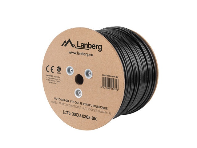LAN-KABEL CAT.5E FTP 305M SOLID UTOMHUS GEL-FYLLD CU SVART FLUKE PASSERADE LANBERG