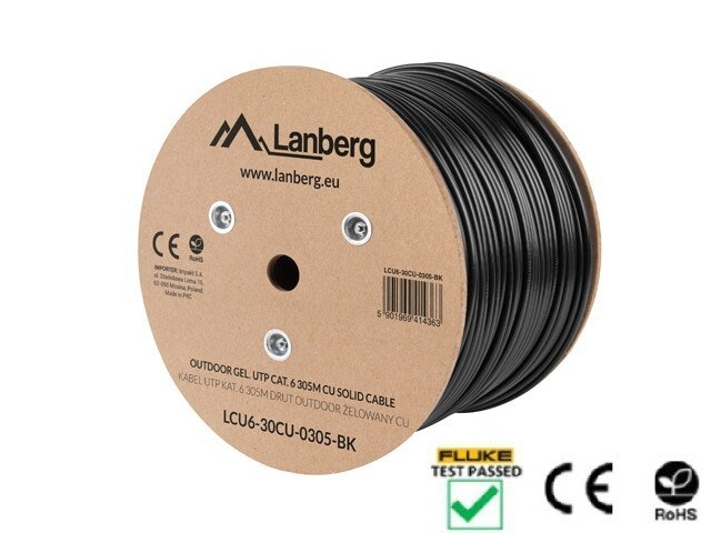 LAN-KABEL CAT.6 UTP 305M SOLID UTOMHUS GEL-FYLLD CU SVART FLUKE PASSERADE LANBERG