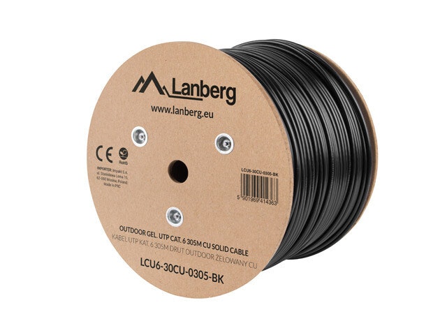 LAN-KABEL CAT.6 UTP 305M SOLID UTOMHUS GEL-FYLLD CU SVART FLUKE PASSERADE LANBERG