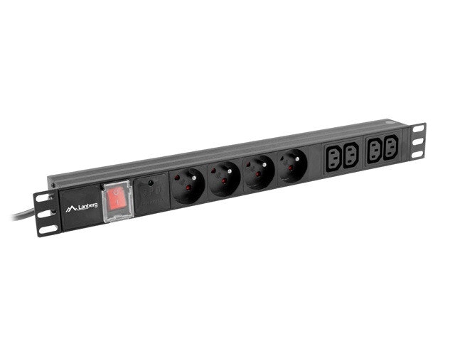 STRÖMFÖRDELNINGSENHET (PDU) 19" LANBERG 1U 10A 2M 4X FRANSKA UTTAG 4X IEC C13 UTTAG SVART C14