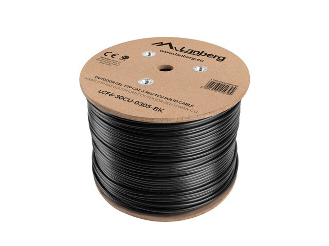 LAN-KABEL CAT.6 FTP 305M SOLID UTOMHUS GEL-FYLLD CU SVART FLUKE PASSERADE LANBERG