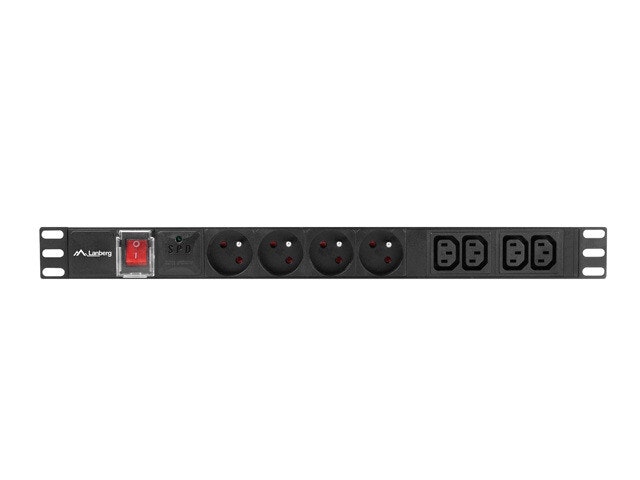 STRÖMFÖRDELNINGSENHET (PDU) 19" LANBERG 1U 10A 2M 4X FRANSKA UTTAG 4X IEC C13 UTTAG SVART C14
