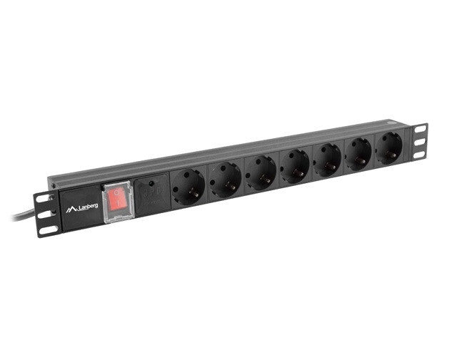 STRÖMFÖRDELNINGSENHET (PDU) 19" LANBERG 1U 10A 2M 7X SCHUKO UTTAG SVART C14