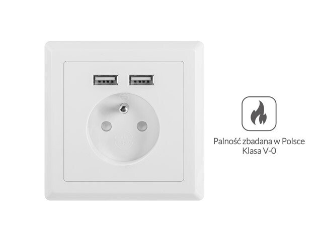VÄGGUTTAG 230V MED 2 USB-PORTAR 2.1A, FRANSKT UTTAG VIT LANBERG
