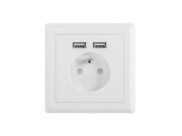 VÄGGUTTAG 230V MED 2 USB-PORTAR 2.1A, FRANSKT UTTAG VIT LANBERG