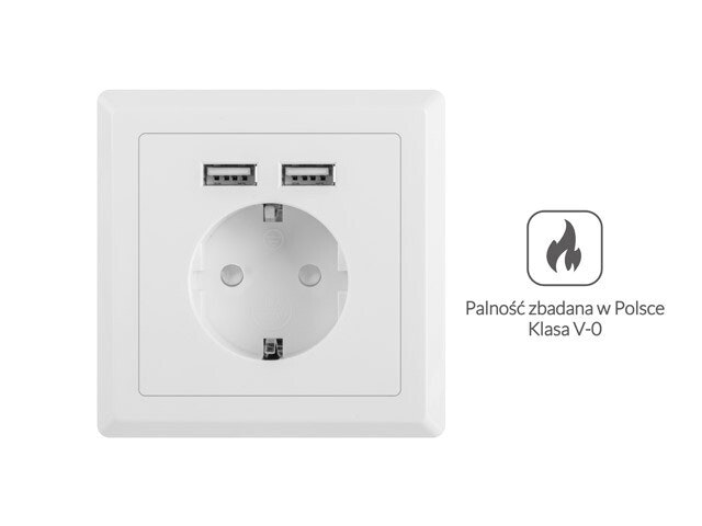 VÄGGUTTAG 230V MED 2 USB-PORTAR 2.1A, SCHUKO UTTAG VIT LANBERG