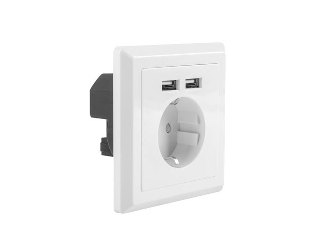 VÄGGUTTAG 230V MED 2 USB-PORTAR 2.1A, SCHUKO UTTAG VIT LANBERG