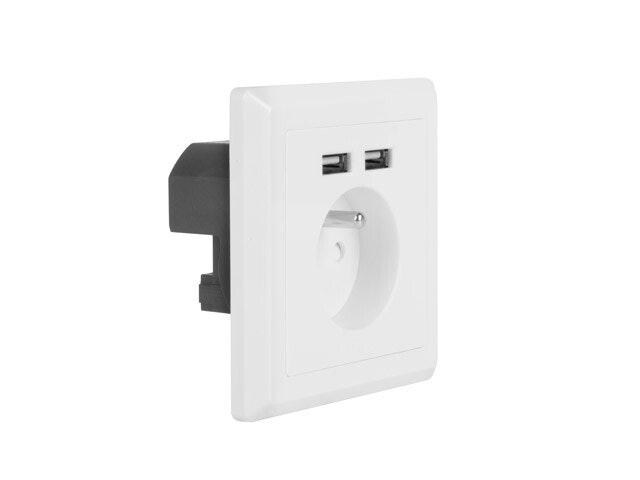 VÄGGUTTAG 230V MED 2 USB-PORTAR 2.1A, FRANSKT UTTAG VIT LANBERG