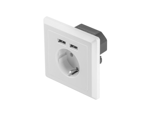 VÄGGUTTAG 230V MED 2 USB-PORTAR 2.1A, SCHUKO UTTAG VIT LANBERG