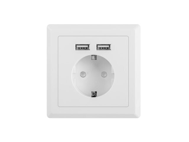 VÄGGUTTAG 230V MED 2 USB-PORTAR 2.1A, SCHUKO UTTAG VIT LANBERG