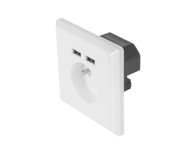 VÄGGUTTAG 230V MED 2 USB-PORTAR 2.1A, FRANSKT UTTAG VIT LANBERG