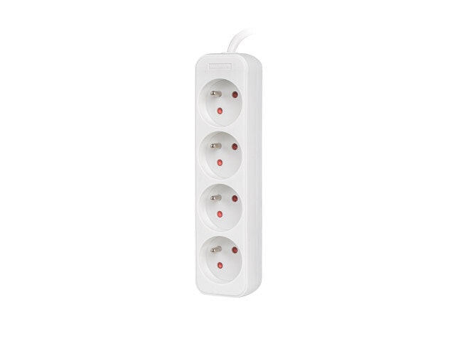 GRENUTTAG LANBERG 1,5M 4X FRANSKA UTTAG KOPPAR KABEL AV HÖG KVALITET VIT