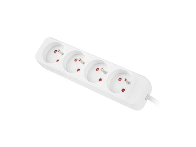 GRENUTTAG LANBERG 1,5M 4X FRANSKA UTTAG KOPPAR KABEL AV HÖG KVALITET VIT