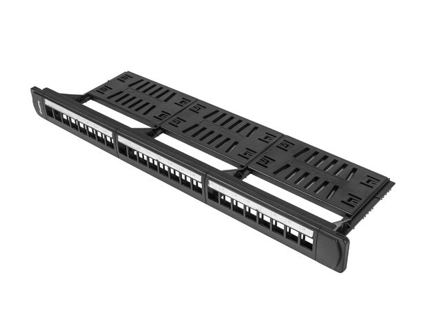 PATCHPANEL BLANK 24 PORTAR 1U MED ORGANISATÖR FÖR KEYSTONE-MODULER SVART LANBERG