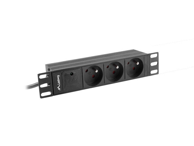 STRÖMFÖRDELNINGSENHET (PDU) 10" LANBERG 1U 16A 2M 3X FRANSKA UTTAG SVART